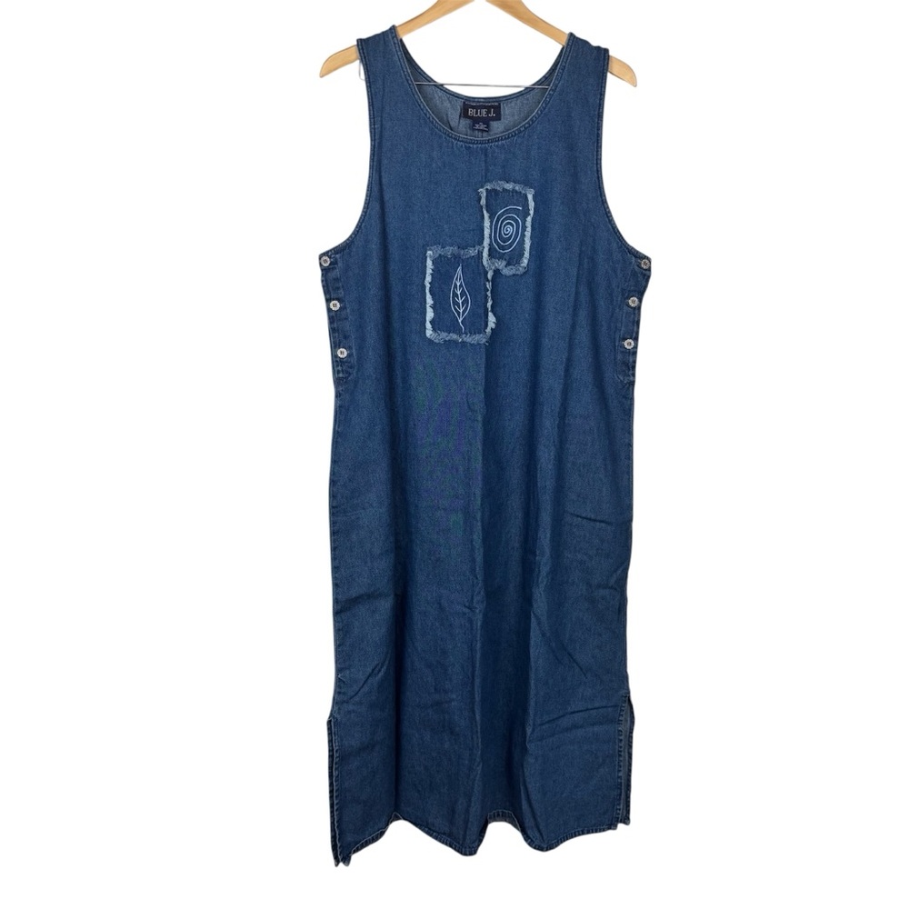 Vintage Blue J Denim Dress XL 100% Cotton Sleeveless Maxi Boho Patchwork Cottage